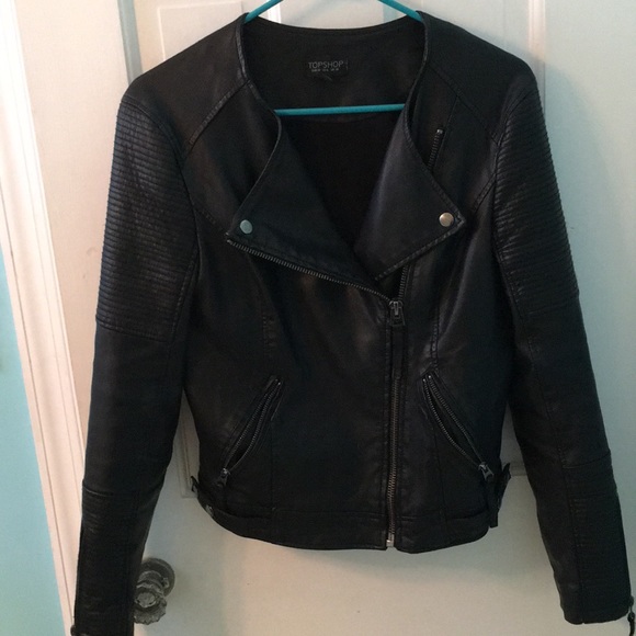 *CLASSIC* Topshop Faux Leather Moto Jacket - Picture 1 of 3